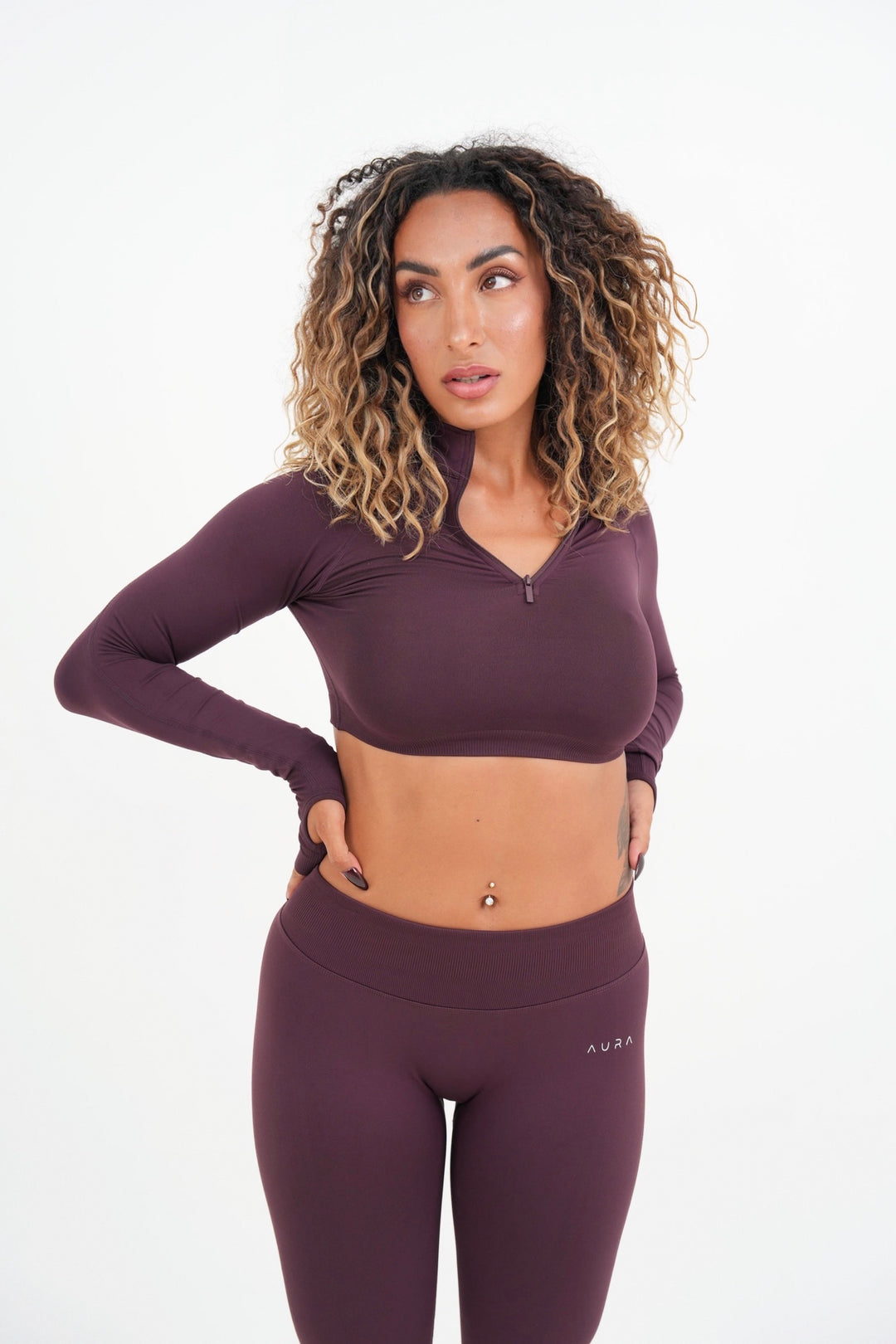 Form Cropped Half Zip Jacket, Merlot