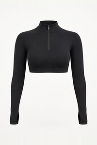 Form Cropped Half Zip Jacket, Black ghost mannequin