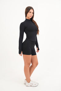Form Fitted Half Zip Jacket, Black