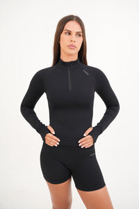 Form Fitted Half Zip Jacket, Black