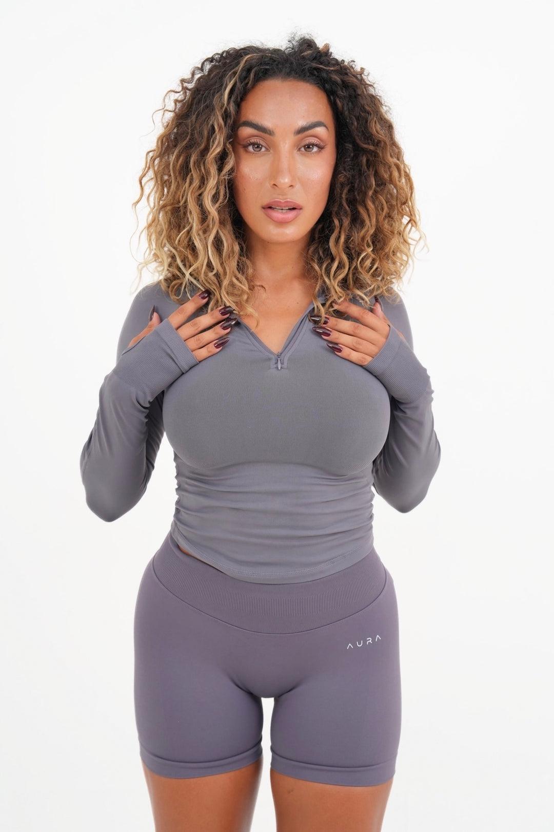 Form Fitted Half Zip Jacket, Dusk