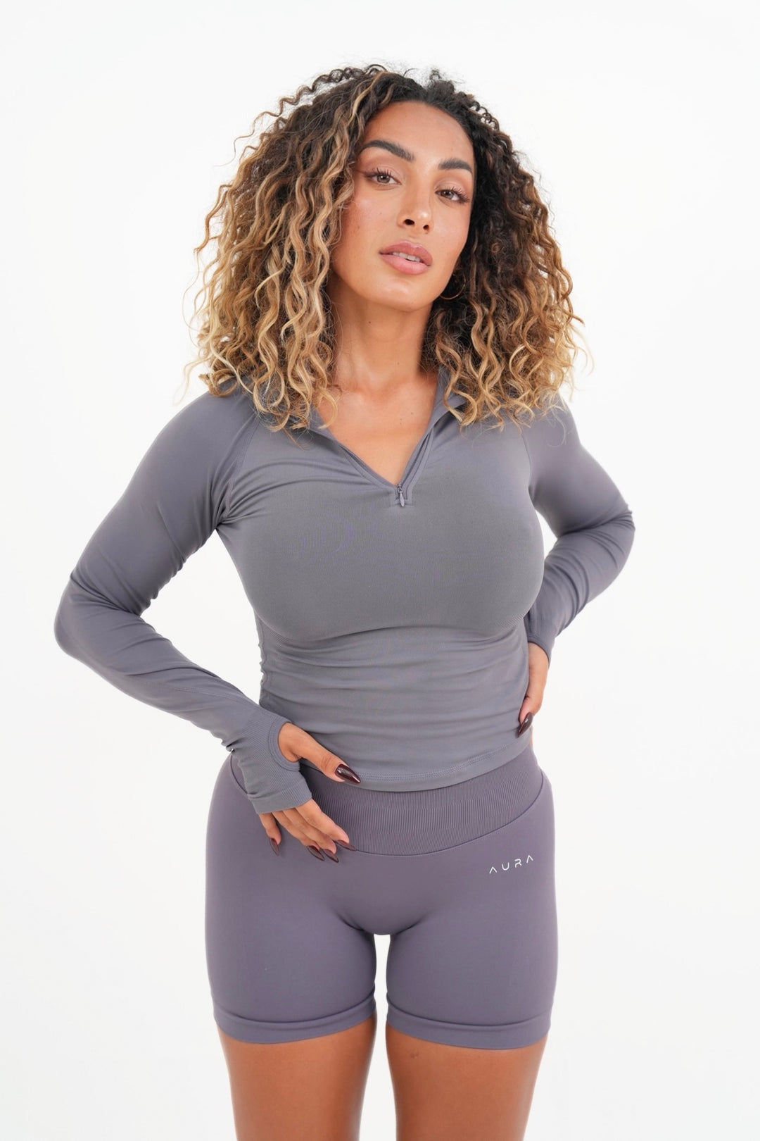 Form Fitted Half Zip Jacket, Dusk