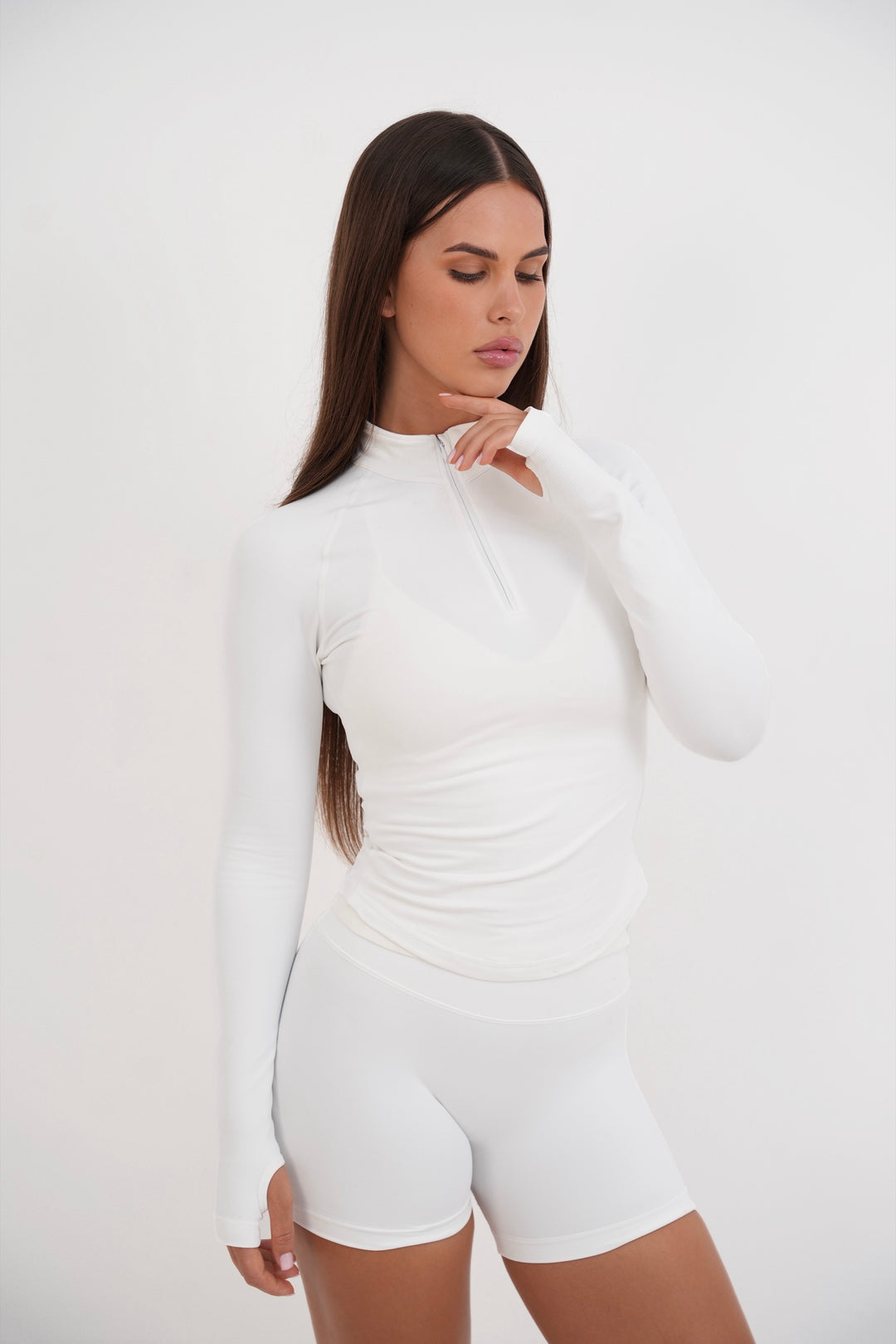 Form Fitted Half Zip Jacket, White