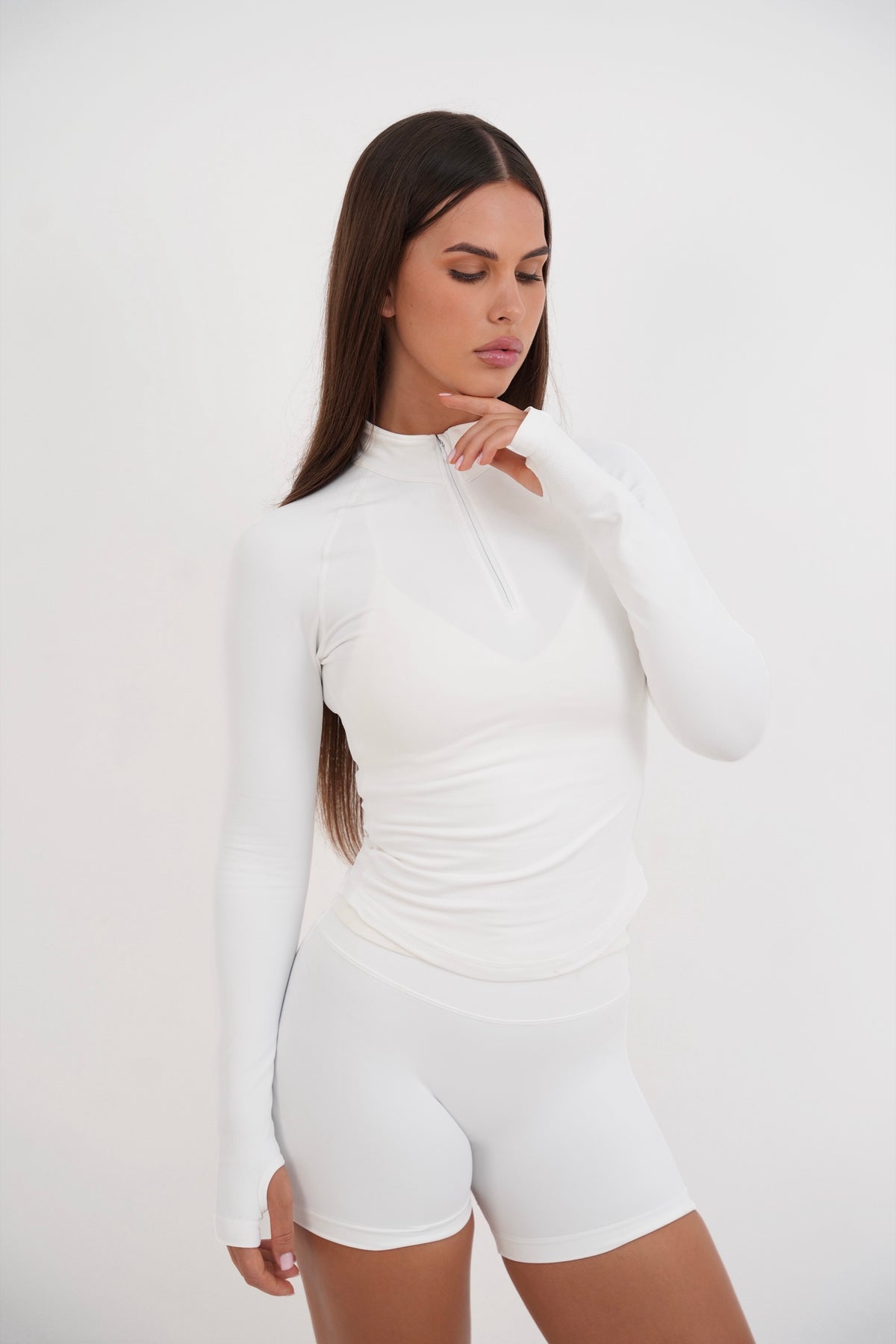 Form Fitted Half Zip Jacket, White
