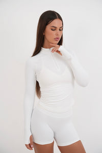 Form Fitted Half Zip Jacket, White