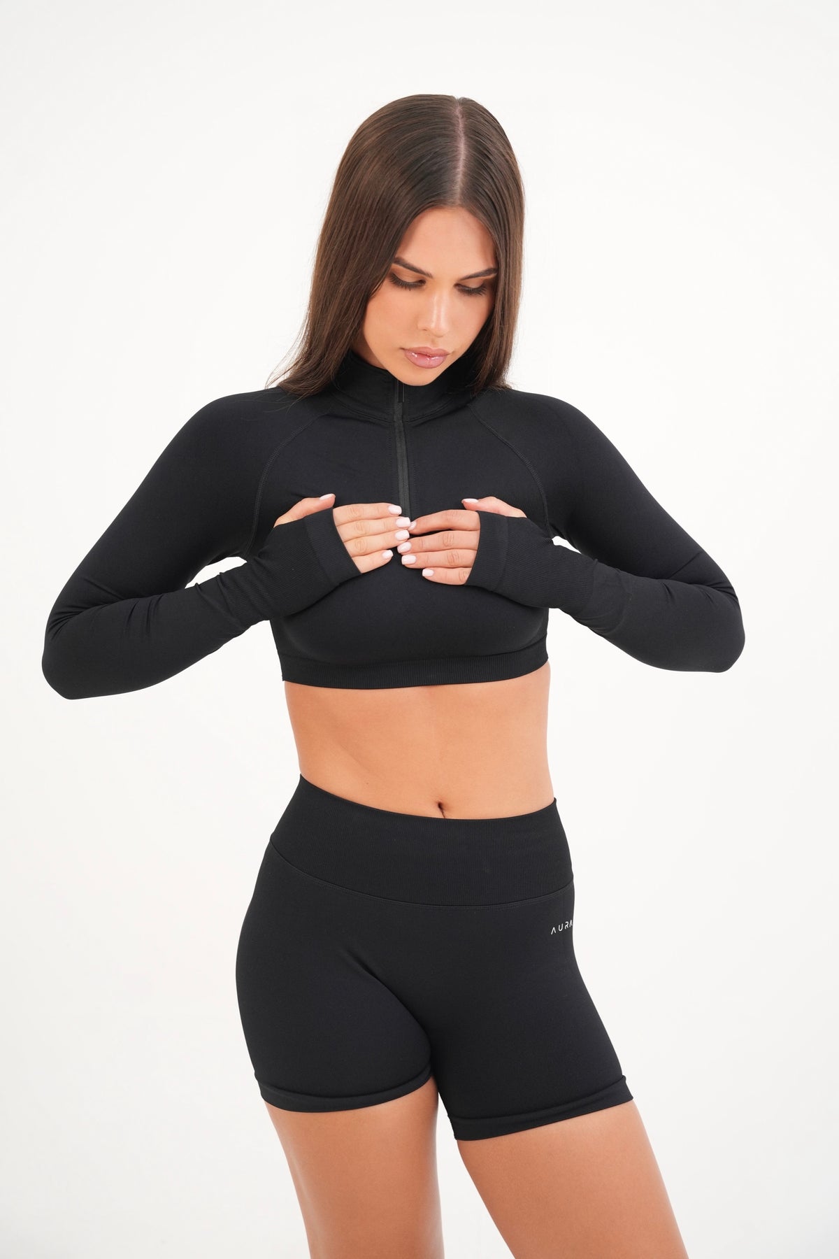 Form Cropped Half Zip Jacket, Black