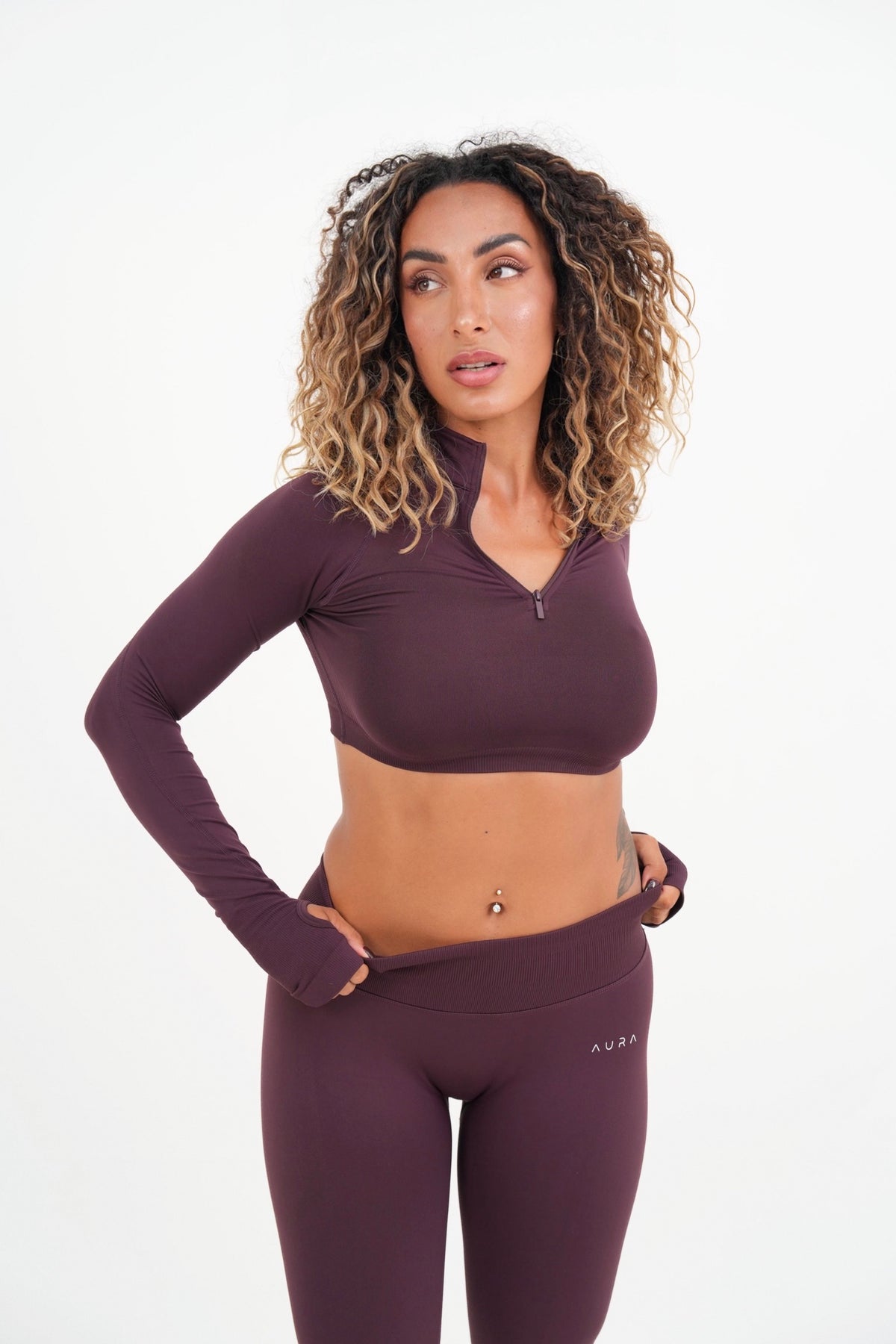 Form Cropped Half Zip Jacket, Merlot