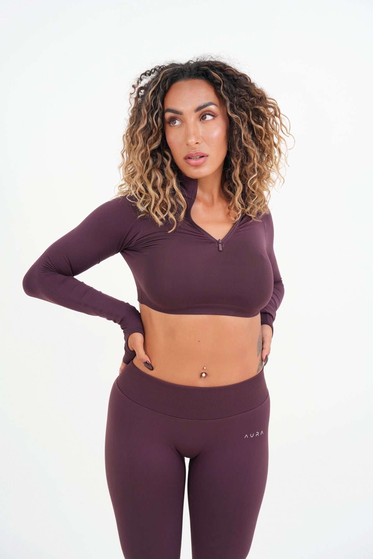Form Cropped Half Zip Jacket, Merlot