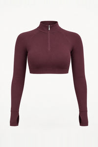 Form Cropped Half Zip Jacket, Merlot ghost mannequin