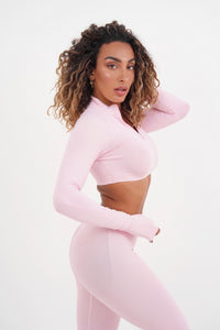 Form Cropped Half Zip Jacket, Pink Blush