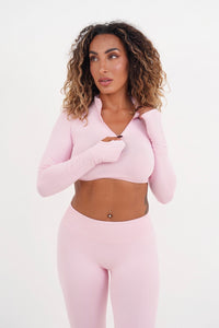 Form Cropped Half Zip Jacket, Pink Blush